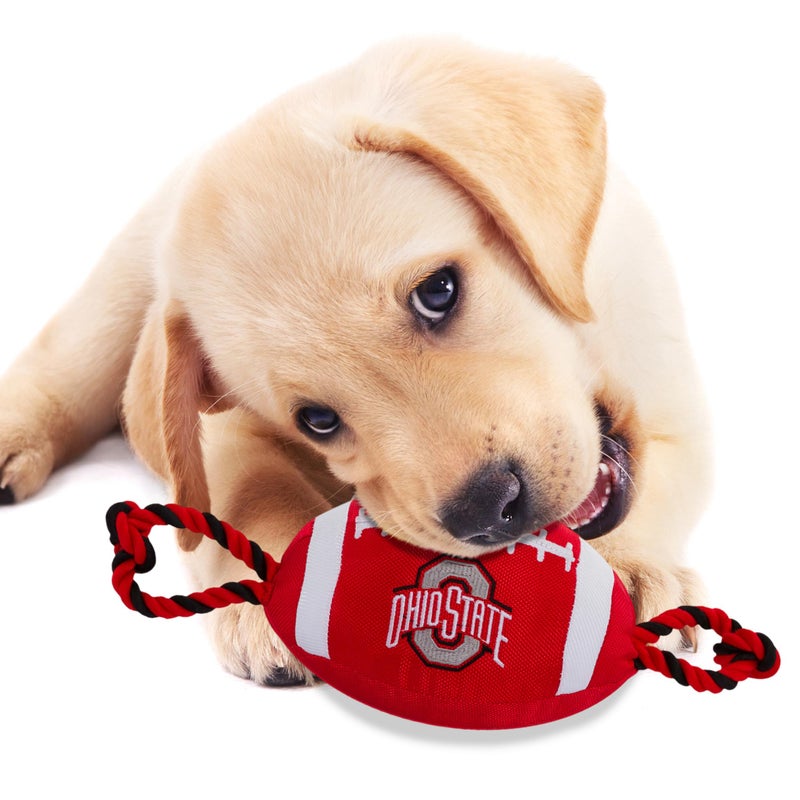 Pets First NCAA Ohio State Buckeyes Football Dog Toy, Tough Quality Nylon Materials, Strong Pull Ropes, Inner Squeaker, Collegiate Team Color (OH-3121) - Image 3